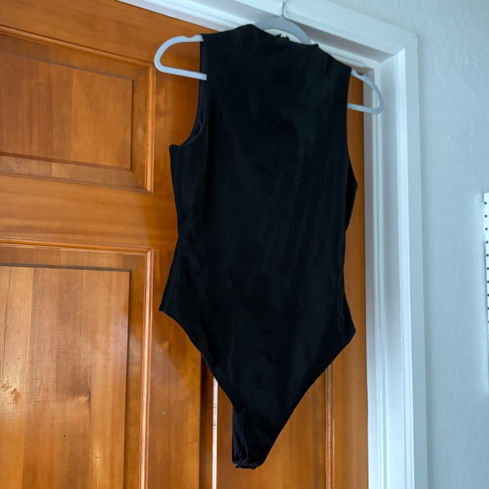Naked Wardrobe Liquid Suede High-Neck Black Bodysuit